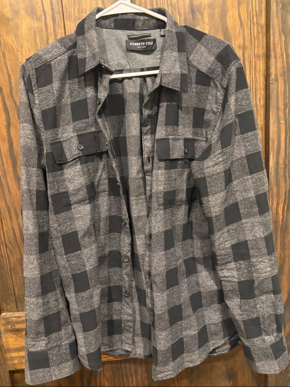 Kenneth Cole Gray and Black Plaid Lightweight Shirt Jacket